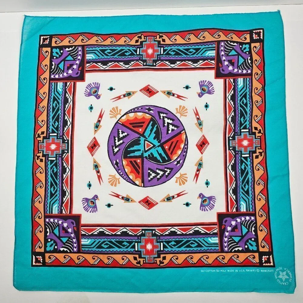 Vtg Wamcraft Southwest Tribal Aztec Native American Bandanna USA Made‎ RN14193